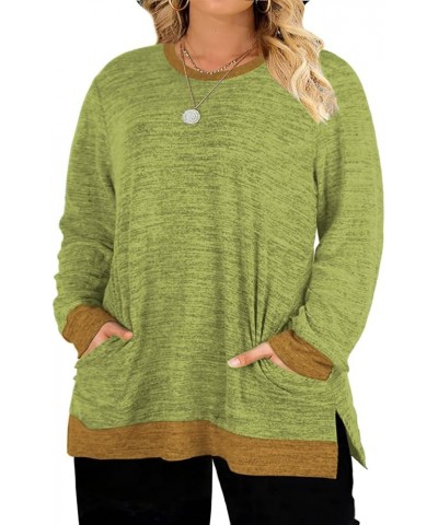 Womens-Plus-Size-Sweatshirts Long Sleeve Tops Side Split Tunics with Pockets Mustard Yellow $19.19 Tops