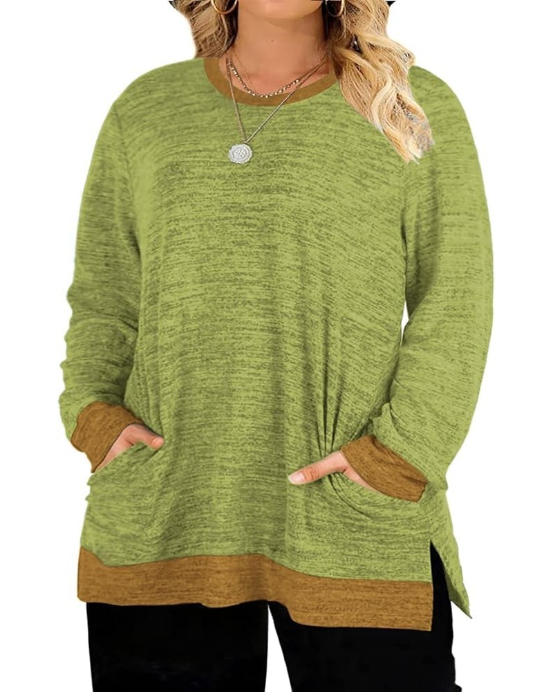 Womens-Plus-Size-Sweatshirts Long Sleeve Tops Side Split Tunics with Pockets Mustard Yellow $19.19 Tops