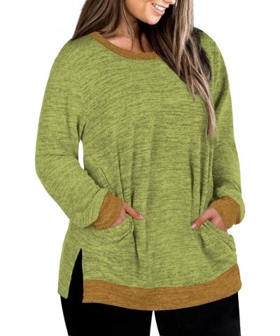 Womens-Plus-Size-Sweatshirts Long Sleeve Tops Side Split Tunics with Pockets Mustard Yellow $19.19 Tops