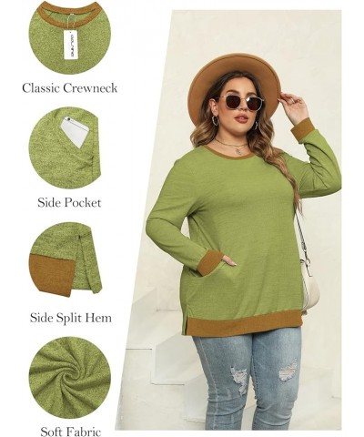 Womens-Plus-Size-Sweatshirts Long Sleeve Tops Side Split Tunics with Pockets Mustard Yellow $19.19 Tops