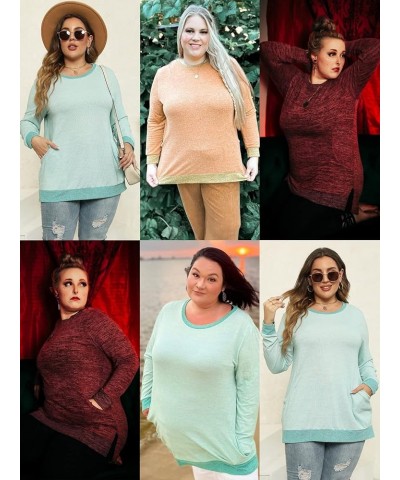 Womens-Plus-Size-Sweatshirts Long Sleeve Tops Side Split Tunics with Pockets Mustard Yellow $19.19 Tops