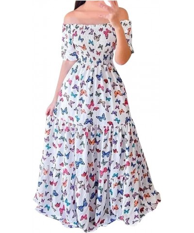 Women's Jersey Dresses Long Printed Skirt Casual One-Shoulder Off-The-Shoulder Skirt Dresses Plus Size Multicolor $9.26 Others