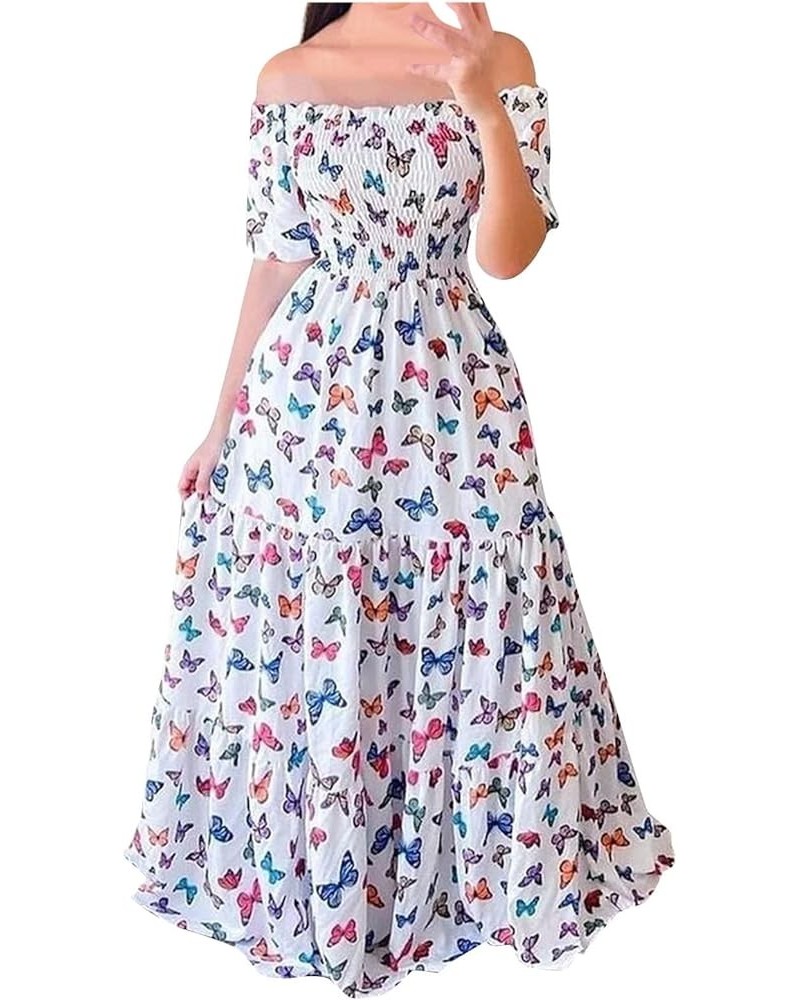 Women's Jersey Dresses Long Printed Skirt Casual One-Shoulder Off-The-Shoulder Skirt Dresses Plus Size Multicolor $9.26 Others