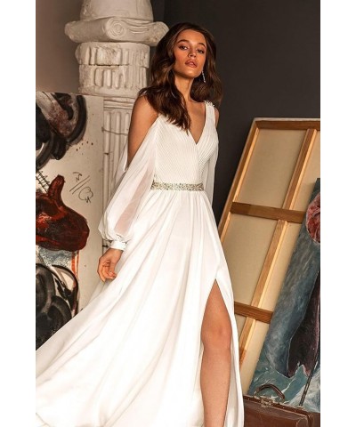 Long Sleeve Prom Dresses for Women Chiffon Off Shoulder Slit Formal Evening Gowns Bridesmaid Dress Desert Rose $31.79 Dresses