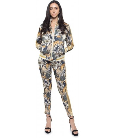 Women's 2 Piece Tracksuit Set - Long Sleeve Sweatshirts and Sweat Pants Jungle Tiger Off-white $31.87 Activewear