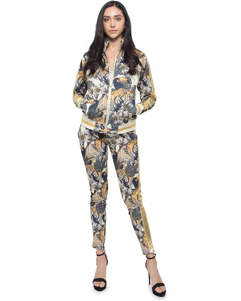 Women's 2 Piece Tracksuit Set - Long Sleeve Sweatshirts and Sweat Pants Jungle Tiger Off-white $31.87 Activewear