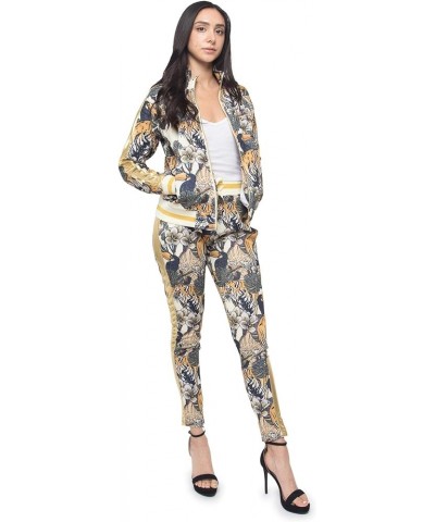 Women's 2 Piece Tracksuit Set - Long Sleeve Sweatshirts and Sweat Pants Jungle Tiger Off-white $31.87 Activewear