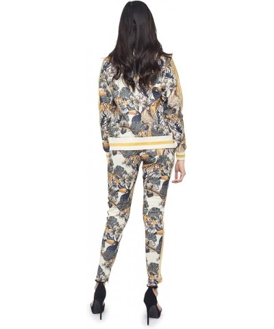 Women's 2 Piece Tracksuit Set - Long Sleeve Sweatshirts and Sweat Pants Jungle Tiger Off-white $31.87 Activewear