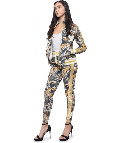 Women's 2 Piece Tracksuit Set - Long Sleeve Sweatshirts and Sweat Pants Jungle Tiger Off-white $31.87 Activewear