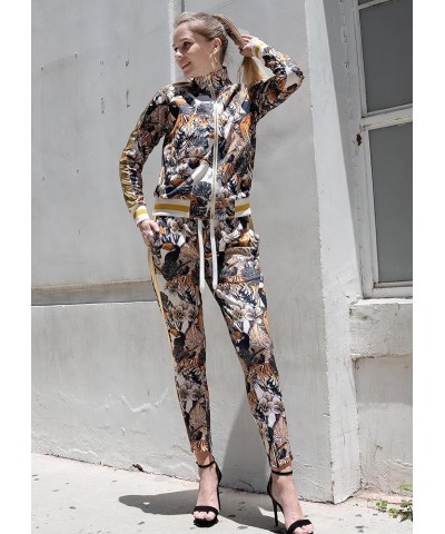 Women's 2 Piece Tracksuit Set - Long Sleeve Sweatshirts and Sweat Pants Jungle Tiger Off-white $31.87 Activewear