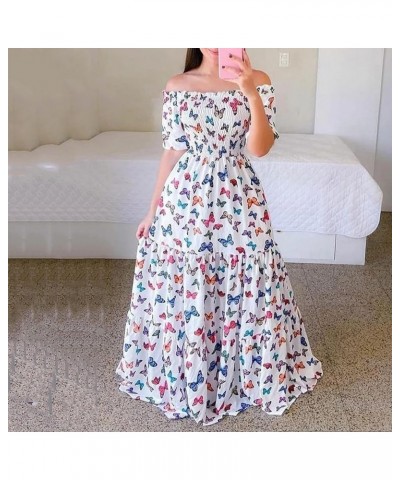 Women's Jersey Dresses Long Printed Skirt Casual One-Shoulder Off-The-Shoulder Skirt Dresses Plus Size Multicolor $9.26 Others