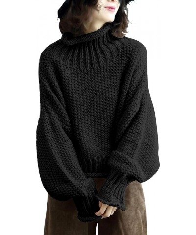 Women's Turtleneck Pullover Sweater Batwing Sleeve Oversize Chunky Knitted Tops YQB Yqb Black $23.10 Sweaters