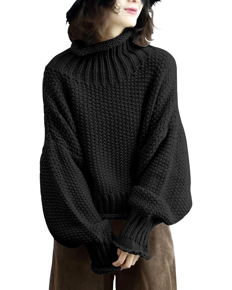 Women's Turtleneck Pullover Sweater Batwing Sleeve Oversize Chunky Knitted Tops YQB Yqb Black $23.10 Sweaters