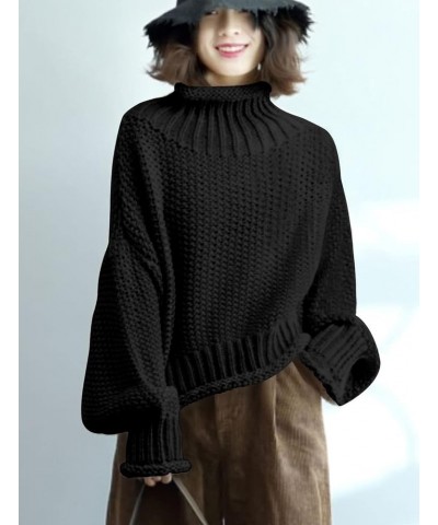 Women's Turtleneck Pullover Sweater Batwing Sleeve Oversize Chunky Knitted Tops YQB Yqb Black $23.10 Sweaters