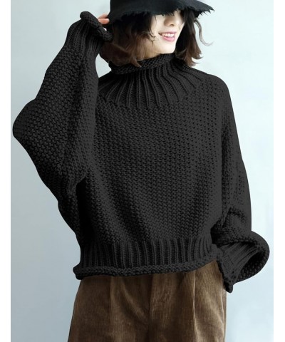 Women's Turtleneck Pullover Sweater Batwing Sleeve Oversize Chunky Knitted Tops YQB Yqb Black $23.10 Sweaters