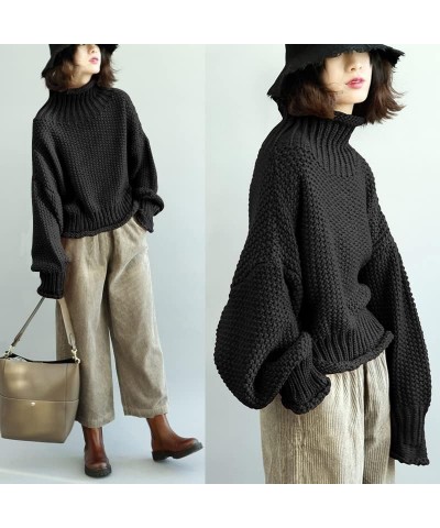 Women's Turtleneck Pullover Sweater Batwing Sleeve Oversize Chunky Knitted Tops YQB Yqb Black $23.10 Sweaters