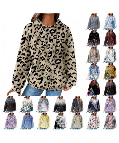 Pullover Sweaters for Women Drawstrings Waffle Hoodies with Pockets Long Sleeve Oversized Sweatshirts 2023 Fall 07 Brown $11....