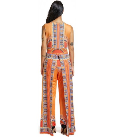 Womens Fashion Sleeveless Deep V-Neck Africa Ethnic Print Cloak Style Romper Jumpsuit Orange $16.80 Jumpsuits