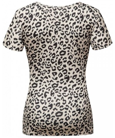 Women's Top Deep V Neck Slim Fitted T-Shirt Front Surplice Wrap Short/Long Sleeve Tees C Short-coffee Leopard Print $13.24 T-...