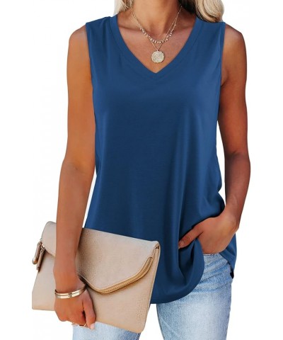 Womens Tank Tops Basic V Neck Casual Flowy Summer Sleeveless Tunics Tops Blue $11.59 Tanks