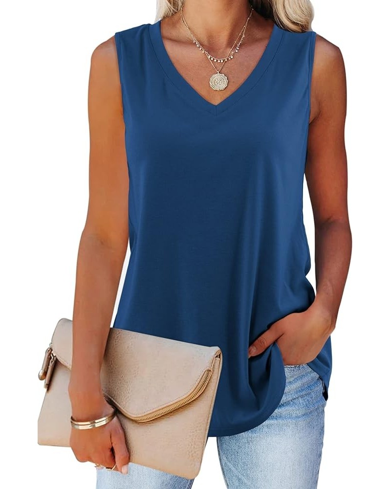 Womens Tank Tops Basic V Neck Casual Flowy Summer Sleeveless Tunics Tops Blue $11.59 Tanks