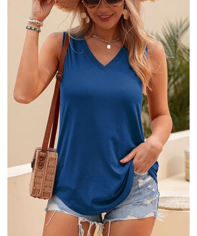 Womens Tank Tops Basic V Neck Casual Flowy Summer Sleeveless Tunics Tops Blue $11.59 Tanks