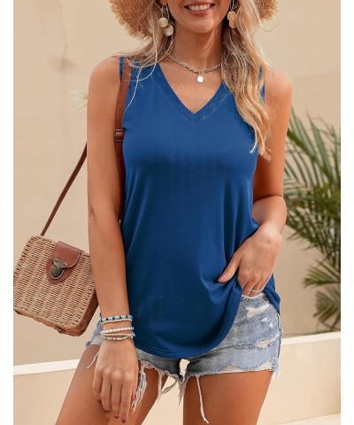 Womens Tank Tops Basic V Neck Casual Flowy Summer Sleeveless Tunics Tops Blue $11.59 Tanks