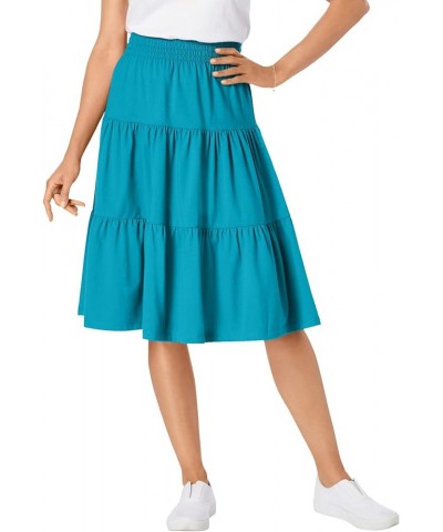 Women's Plus Size Jersey Knit Tiered Skirt Pretty Turquoise $19.16 Skirts