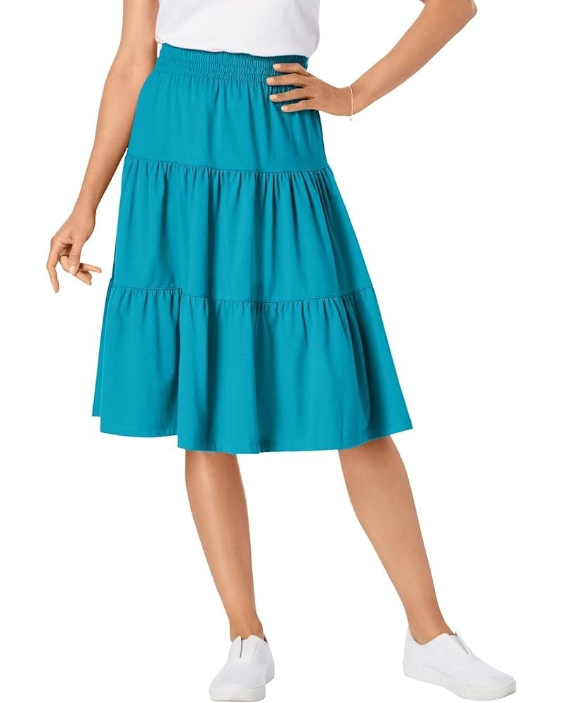 Women's Plus Size Jersey Knit Tiered Skirt Pretty Turquoise $19.16 Skirts