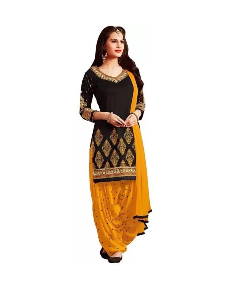 Readymade Blk Punjabi Salwar Suit of Printed Crepe Fabric with Chiffon Dupatta for Women Black -27 $22.20 Suits