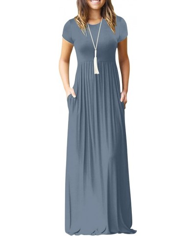 Women's Short Sleeve Loose Plain Maxi Dresses Casual Vacation Long Dresses with Pockets 1-haze Blue $14.89 Sweaters