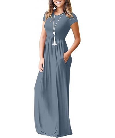 Women's Short Sleeve Loose Plain Maxi Dresses Casual Vacation Long Dresses with Pockets 1-haze Blue $14.89 Sweaters