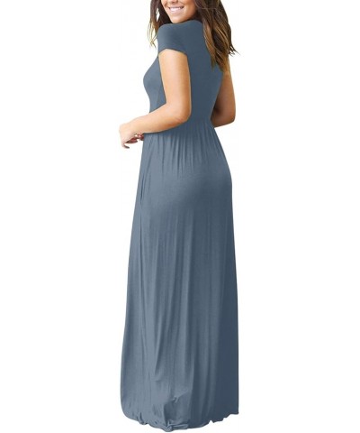 Women's Short Sleeve Loose Plain Maxi Dresses Casual Vacation Long Dresses with Pockets 1-haze Blue $14.89 Sweaters