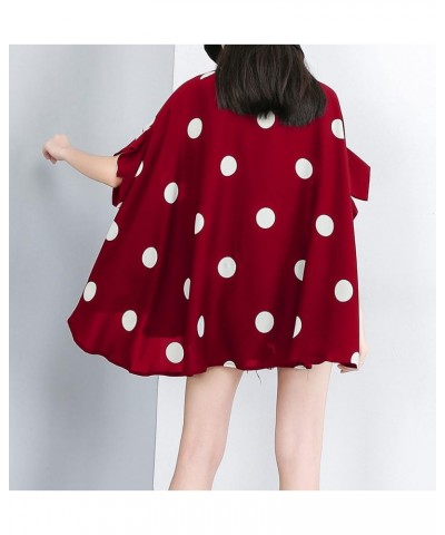 Women's Summer Batwing Sleeve Oversized Button Down Blouse with Polka Dot Print Shirt Top GY1903 Red $17.00 Blouses