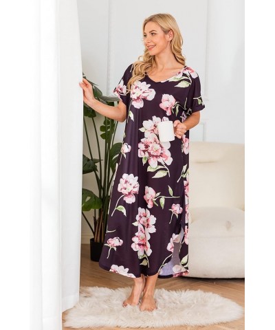 Nightgowns for Women Cotton Night Shirt Sleepwear Ladies Soft Loungewear with Pockets S-XXL Black Flower 2 $15.30 Sleep & Lounge