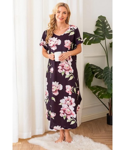 Nightgowns for Women Cotton Night Shirt Sleepwear Ladies Soft Loungewear with Pockets S-XXL Black Flower 2 $15.30 Sleep & Lounge