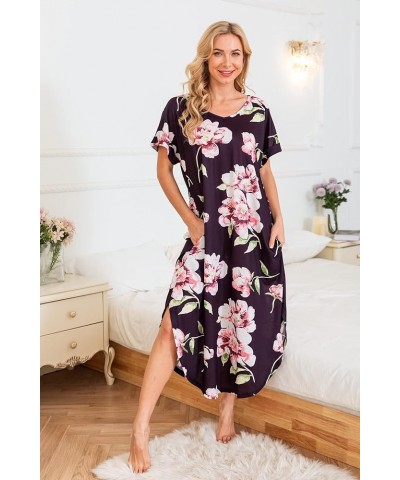 Nightgowns for Women Cotton Night Shirt Sleepwear Ladies Soft Loungewear with Pockets S-XXL Black Flower 2 $15.30 Sleep & Lounge