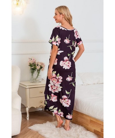 Nightgowns for Women Cotton Night Shirt Sleepwear Ladies Soft Loungewear with Pockets S-XXL Black Flower 2 $15.30 Sleep & Lounge