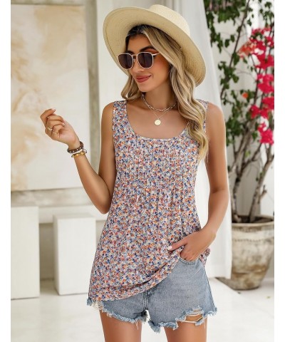 Women's Summer Tank Tops 2024 Pleated Square Neck Loose Fit Casual Flowy Tunic Sleeveless Shirts Floral Pink $11.00 Tops