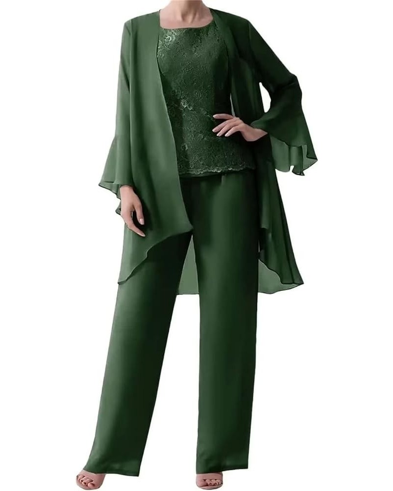 3 Pieces Mother of The Bride Dresses Pant Suits with Jackets Chiffon Jumpsuits Set Formal Evening Gown Dark Green $34.79 Suits