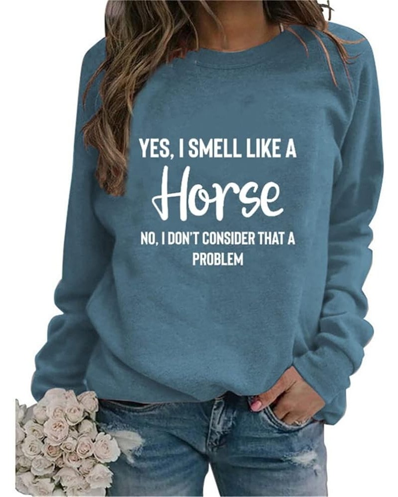 Just A Girl Who Loves Horses Sweatshirt Women Crew Neck Equestrian Horses Sayings Funny Pullovers Horse Lover Gifts 03 Blue $...