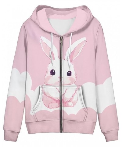 Womens Long Sleeve Hooded Sweatshirt Hoodies Lightweight Zip Up Track Jacket with Pockets XS-5XL Pink Rabbit $19.11 Hoodies &...