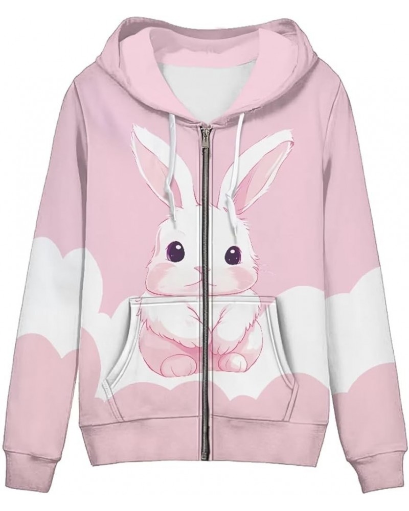 Womens Long Sleeve Hooded Sweatshirt Hoodies Lightweight Zip Up Track Jacket with Pockets XS-5XL Pink Rabbit $19.11 Hoodies &...