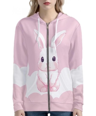 Womens Long Sleeve Hooded Sweatshirt Hoodies Lightweight Zip Up Track Jacket with Pockets XS-5XL Pink Rabbit $19.11 Hoodies &...