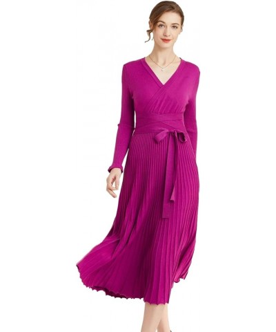 Women's Long Sleeve Sweater Dress Ankle Length Fall Dress Vneck Knit Winter Dress B-plum $21.20 Dresses