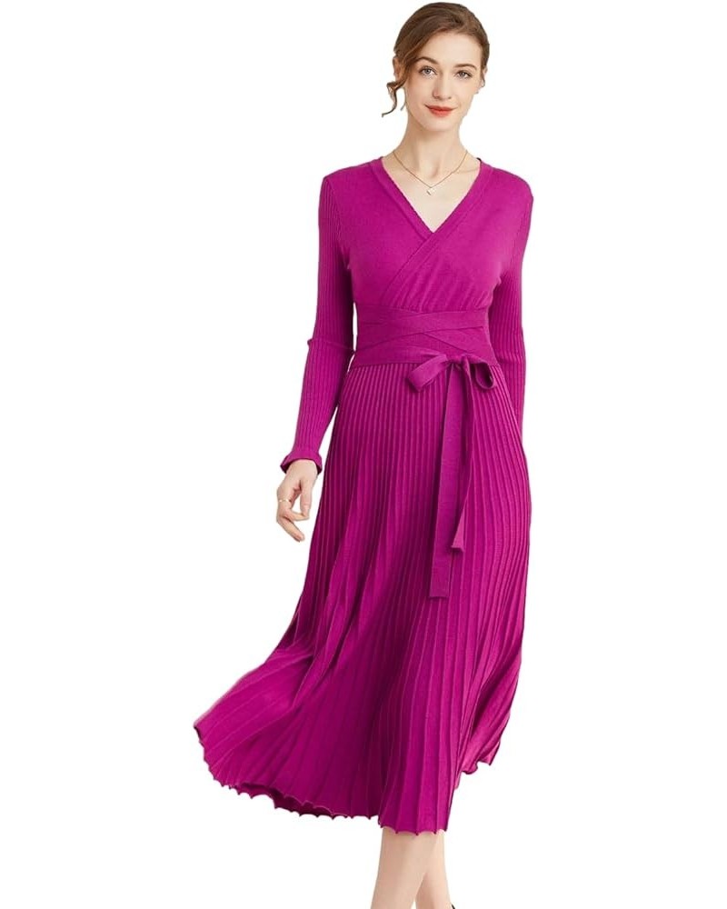 Women's Long Sleeve Sweater Dress Ankle Length Fall Dress Vneck Knit Winter Dress B-plum $21.20 Dresses