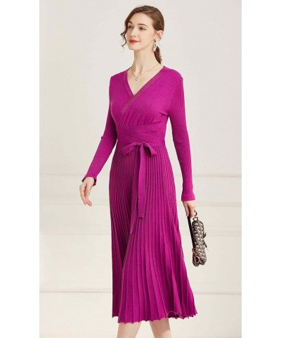 Women's Long Sleeve Sweater Dress Ankle Length Fall Dress Vneck Knit Winter Dress B-plum $21.20 Dresses