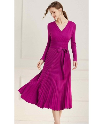 Women's Long Sleeve Sweater Dress Ankle Length Fall Dress Vneck Knit Winter Dress B-plum $21.20 Dresses