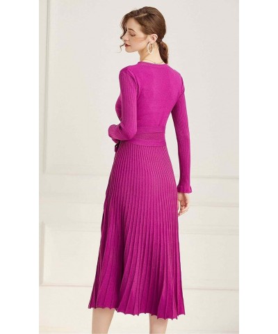 Women's Long Sleeve Sweater Dress Ankle Length Fall Dress Vneck Knit Winter Dress B-plum $21.20 Dresses