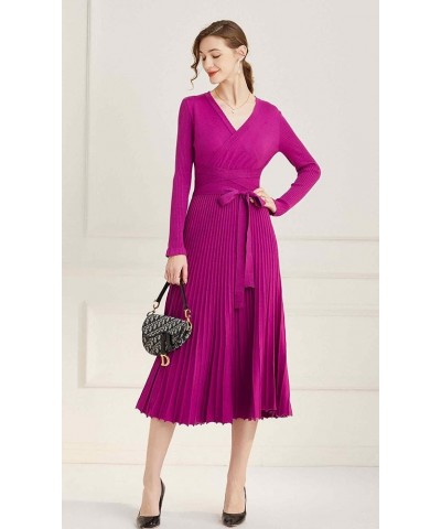 Women's Long Sleeve Sweater Dress Ankle Length Fall Dress Vneck Knit Winter Dress B-plum $21.20 Dresses